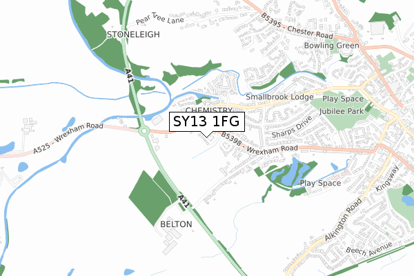 SY13 1FG map - small scale - OS Open Zoomstack (Ordnance Survey)