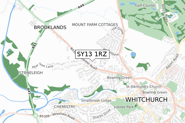 SY13 1RZ map - small scale - OS Open Zoomstack (Ordnance Survey)