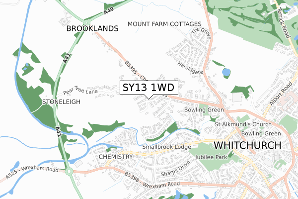 SY13 1WD map - small scale - OS Open Zoomstack (Ordnance Survey)