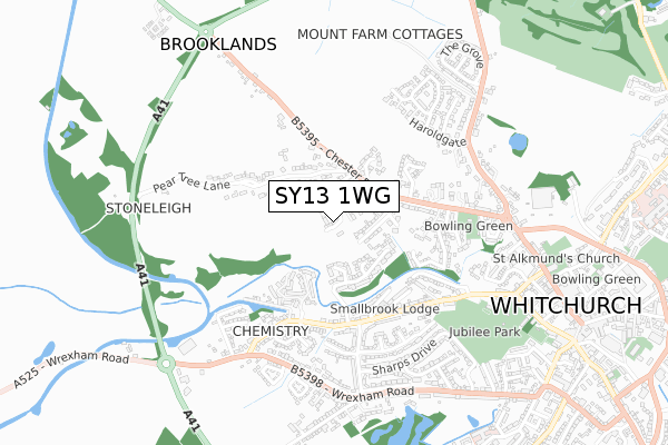 SY13 1WG map - small scale - OS Open Zoomstack (Ordnance Survey)