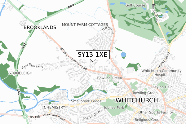 SY13 1XE map - small scale - OS Open Zoomstack (Ordnance Survey)