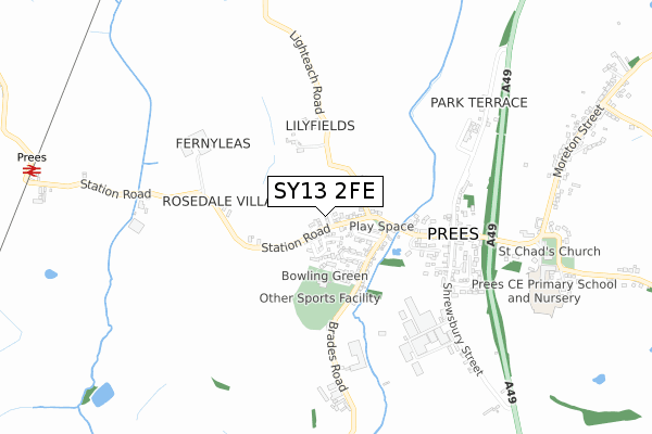 SY13 2FE map - small scale - OS Open Zoomstack (Ordnance Survey)