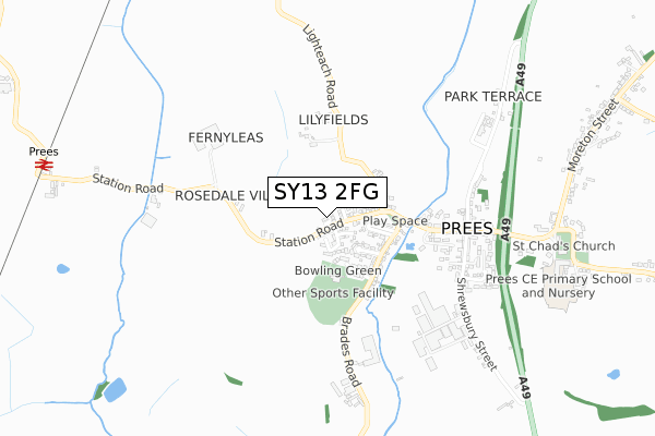 SY13 2FG map - small scale - OS Open Zoomstack (Ordnance Survey)