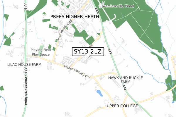 SY13 2LZ map - small scale - OS Open Zoomstack (Ordnance Survey)