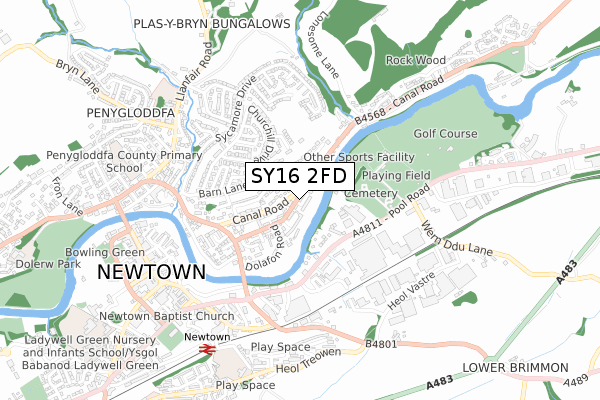 SY16 2FD map - small scale - OS Open Zoomstack (Ordnance Survey)