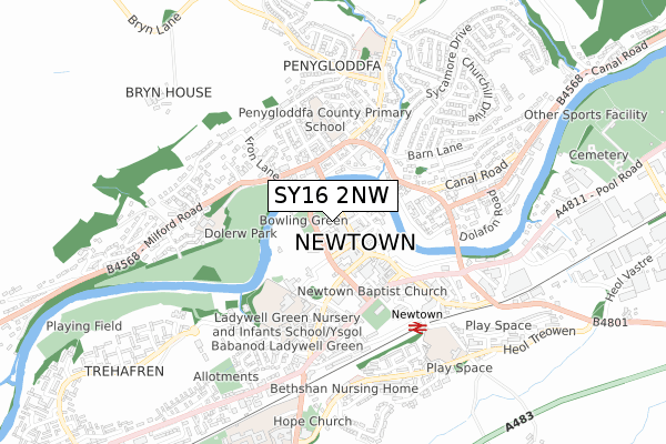 SY16 2NW map - small scale - OS Open Zoomstack (Ordnance Survey)