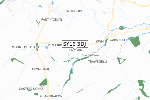 SY16 3DJ map - small scale - OS Open Zoomstack (Ordnance Survey)