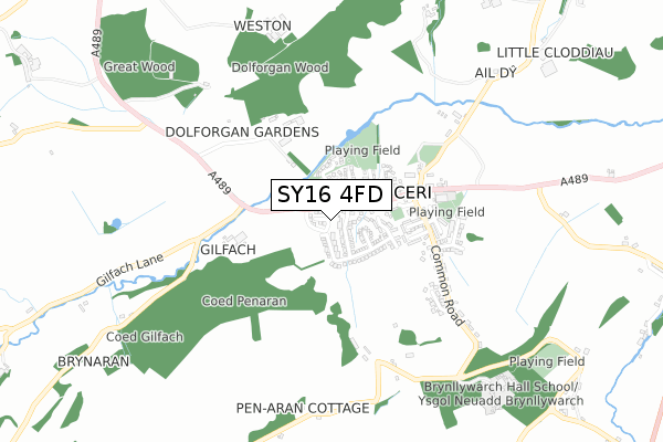 SY16 4FD map - small scale - OS Open Zoomstack (Ordnance Survey)