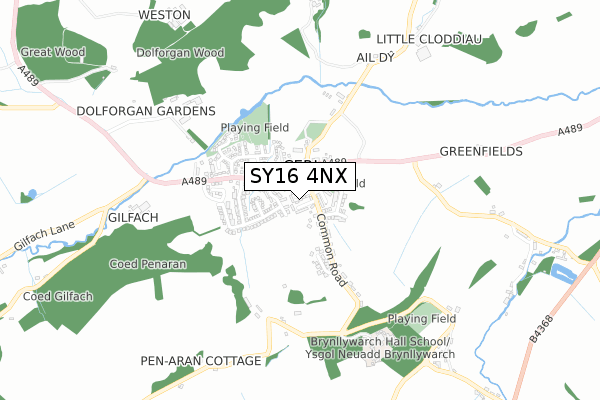 SY16 4NX map - small scale - OS Open Zoomstack (Ordnance Survey)