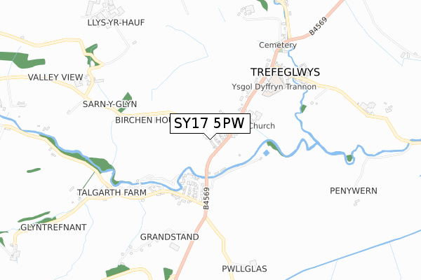 SY17 5PW map - small scale - OS Open Zoomstack (Ordnance Survey)