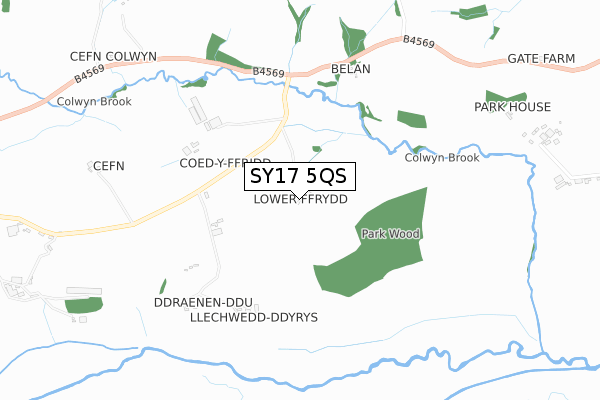 SY17 5QS map - small scale - OS Open Zoomstack (Ordnance Survey)