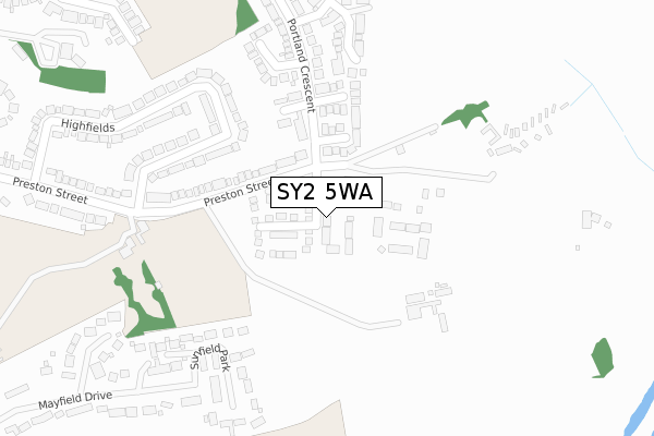 SY2 5WA map - large scale - OS Open Zoomstack (Ordnance Survey)