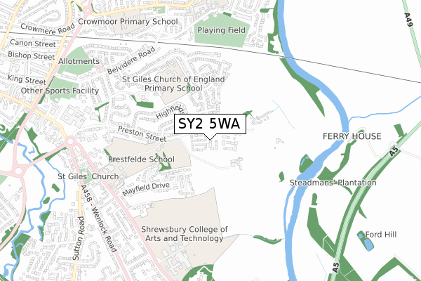 SY2 5WA map - small scale - OS Open Zoomstack (Ordnance Survey)