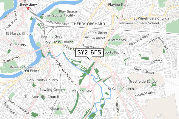 SY2 6FS map - small scale - OS Open Zoomstack (Ordnance Survey)