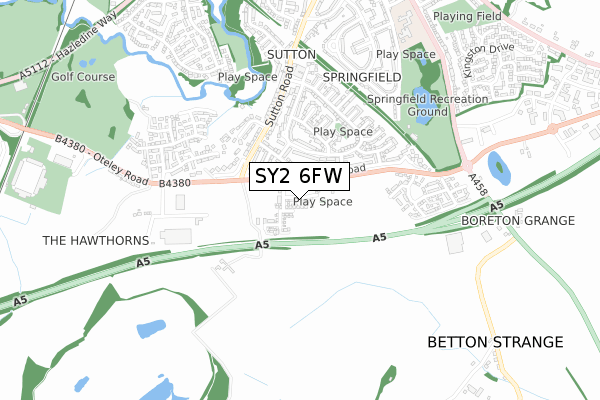 SY2 6FW map - small scale - OS Open Zoomstack (Ordnance Survey)