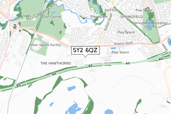 SY2 6QZ map - small scale - OS Open Zoomstack (Ordnance Survey)