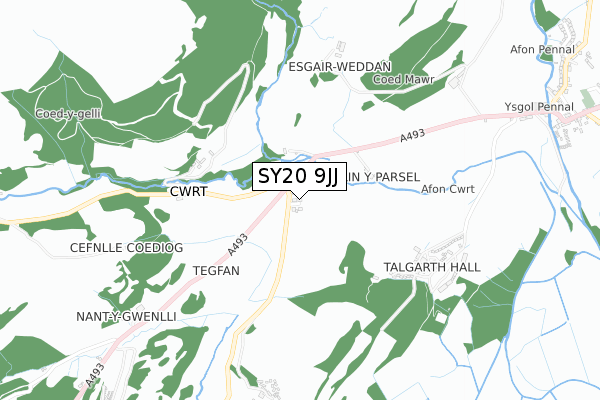 SY20 9JJ map - small scale - OS Open Zoomstack (Ordnance Survey)