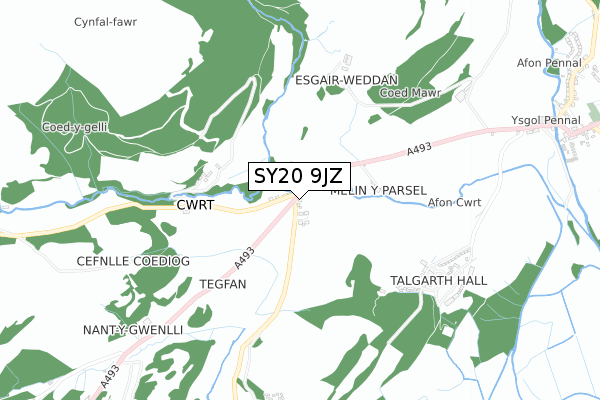 SY20 9JZ map - small scale - OS Open Zoomstack (Ordnance Survey)