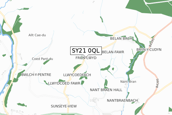 SY21 0QL map - small scale - OS Open Zoomstack (Ordnance Survey)