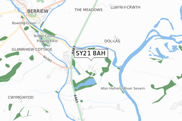 SY21 8AH map - small scale - OS Open Zoomstack (Ordnance Survey)