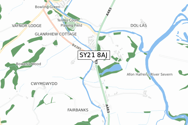 SY21 8AJ map - small scale - OS Open Zoomstack (Ordnance Survey)