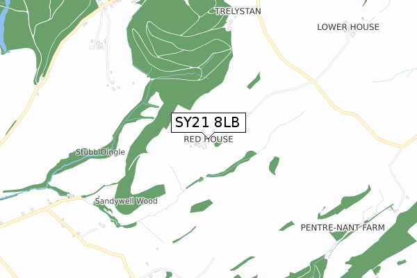 SY21 8LB map - small scale - OS Open Zoomstack (Ordnance Survey)