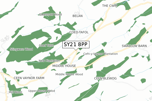 SY21 8PP map - small scale - OS Open Zoomstack (Ordnance Survey)