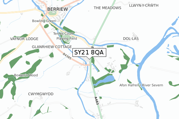 SY21 8QA map - small scale - OS Open Zoomstack (Ordnance Survey)