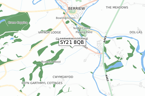 SY21 8QB map - small scale - OS Open Zoomstack (Ordnance Survey)