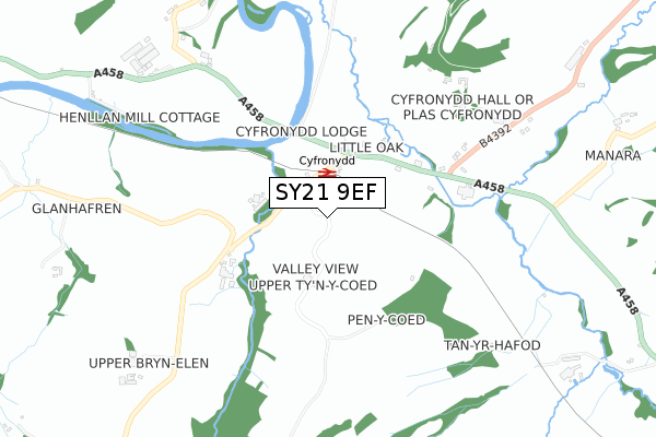 SY21 9EF map - small scale - OS Open Zoomstack (Ordnance Survey)