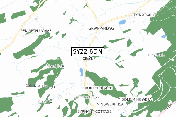 SY22 6DN map - small scale - OS Open Zoomstack (Ordnance Survey)