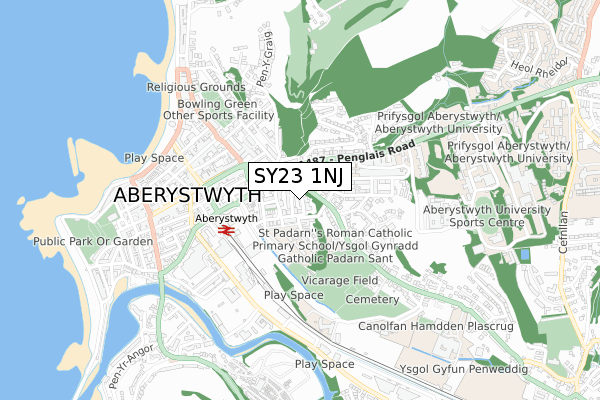 SY23 1NJ map - small scale - OS Open Zoomstack (Ordnance Survey)