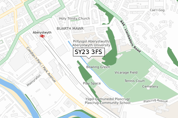 SY23 3FS map - large scale - OS Open Zoomstack (Ordnance Survey)