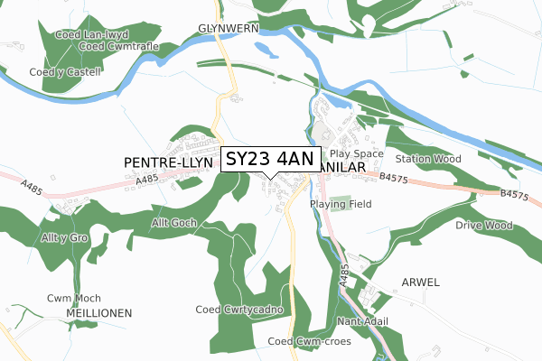 SY23 4AN map - small scale - OS Open Zoomstack (Ordnance Survey)