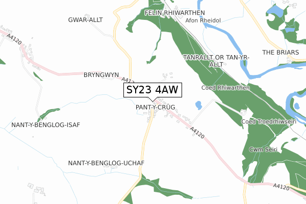 SY23 4AW map - small scale - OS Open Zoomstack (Ordnance Survey)