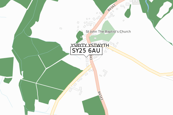 SY25 6AU map - large scale - OS Open Zoomstack (Ordnance Survey)