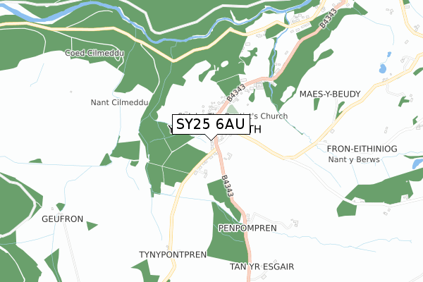 SY25 6AU map - small scale - OS Open Zoomstack (Ordnance Survey)