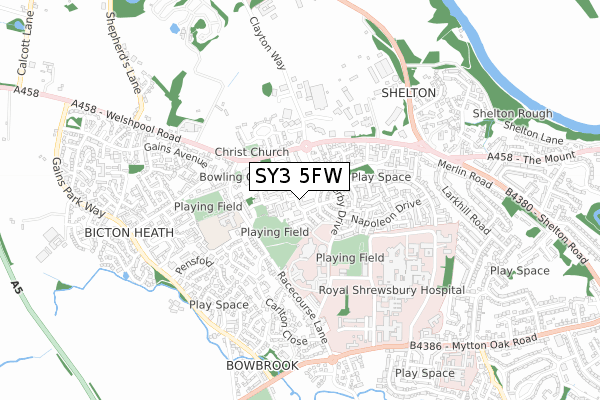 SY3 5FW map - small scale - OS Open Zoomstack (Ordnance Survey)