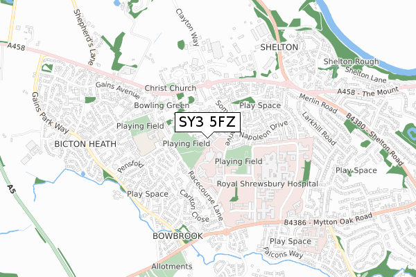 SY3 5FZ map - small scale - OS Open Zoomstack (Ordnance Survey)