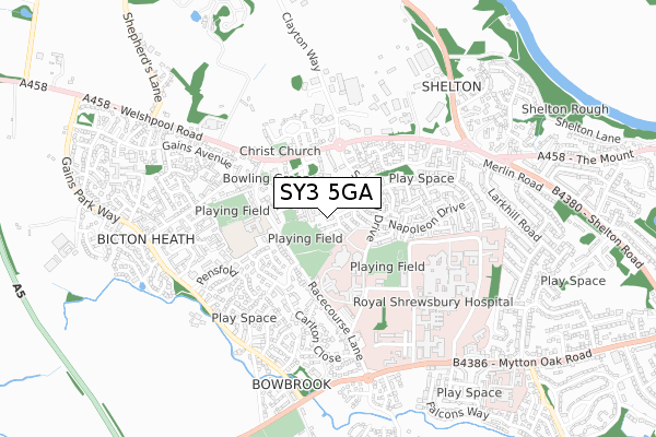 SY3 5GA map - small scale - OS Open Zoomstack (Ordnance Survey)