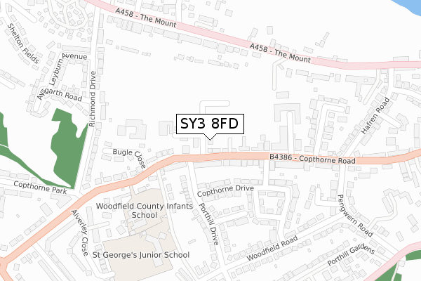 SY3 8FD map - large scale - OS Open Zoomstack (Ordnance Survey)