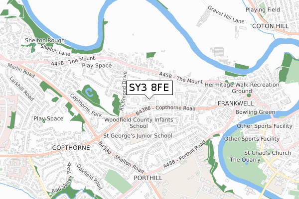 SY3 8FE map - small scale - OS Open Zoomstack (Ordnance Survey)