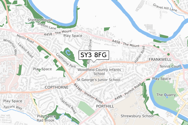 SY3 8FG map - small scale - OS Open Zoomstack (Ordnance Survey)