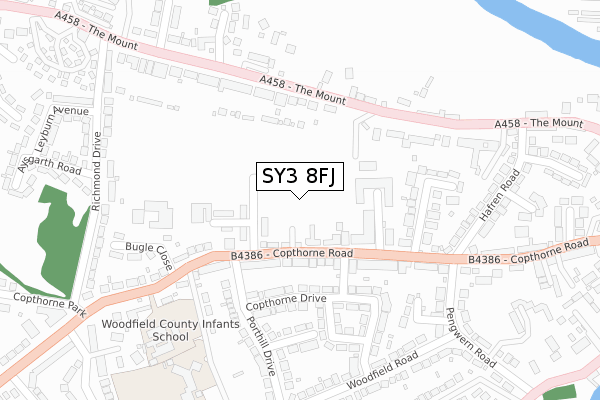 SY3 8FJ map - large scale - OS Open Zoomstack (Ordnance Survey)