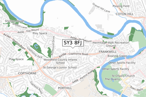 SY3 8FJ map - small scale - OS Open Zoomstack (Ordnance Survey)