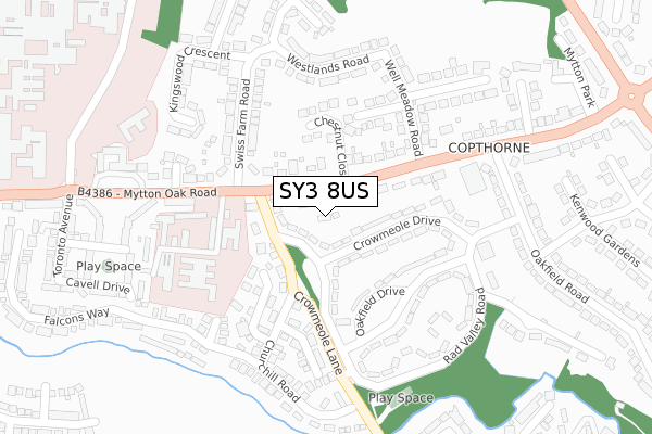 SY3 8US map - large scale - OS Open Zoomstack (Ordnance Survey)