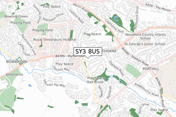 SY3 8US map - small scale - OS Open Zoomstack (Ordnance Survey)