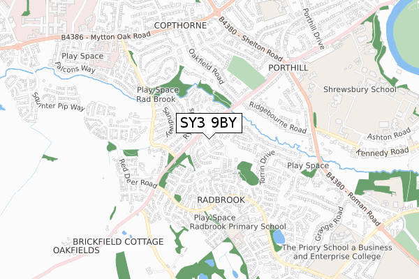 SY3 9BY map - small scale - OS Open Zoomstack (Ordnance Survey)