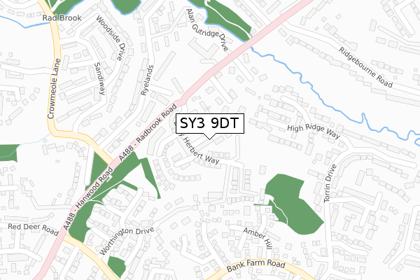 SY3 9DT map - large scale - OS Open Zoomstack (Ordnance Survey)