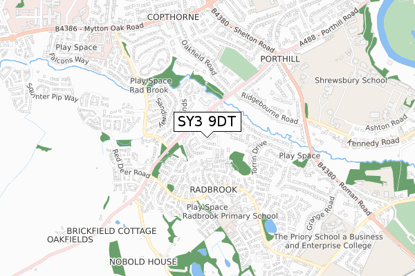 SY3 9DT map - small scale - OS Open Zoomstack (Ordnance Survey)